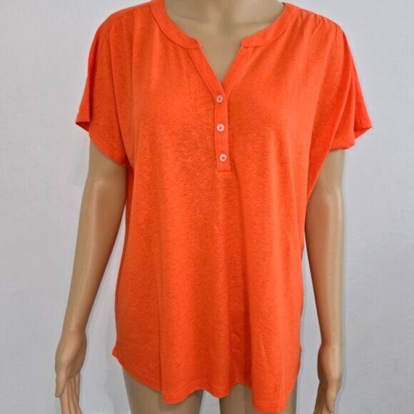 Style & Co XL Core Henley Wild Orange Cotton Blend Womens Top - Picture 2 of 10